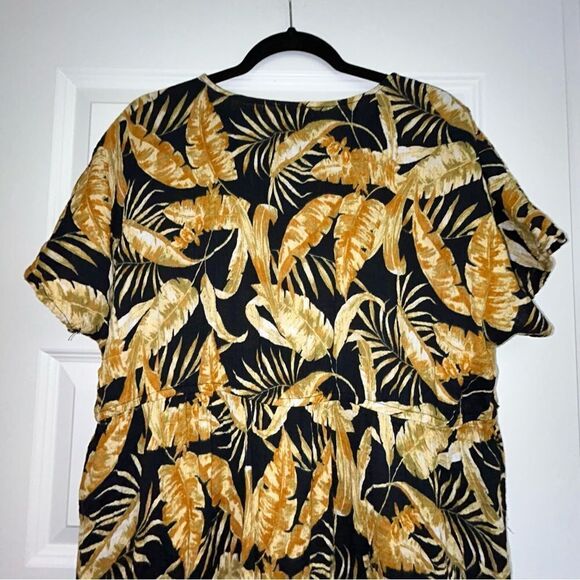 Wonderly Leaf Print 1/2 Button Front Ruffle Midi Dress - Picture 7 of 7